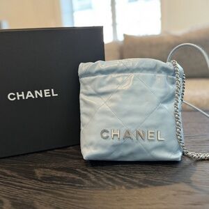 Chanel Blue Quilted Calfskin Mini 22 Bag Silver Hardware - Brand New